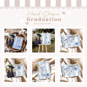 Photo Retro Hand Drawn Blue Graduation Invitation