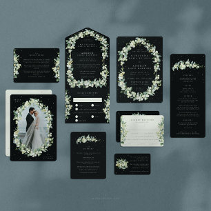 Black Snowberry+Eucalyptus Wedding Portrait Invitation Belly Band