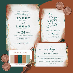 Ethereal Teal & Copper Magnetic Wedding Invitation