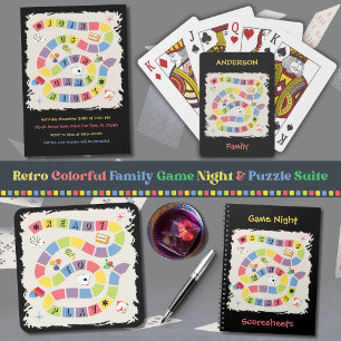 Retro Colorful Board Game Night Square Paper Coaster