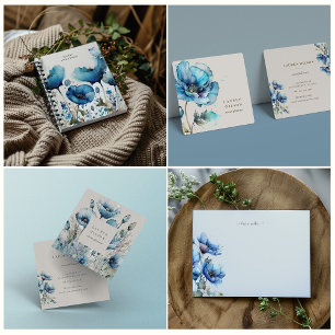 Blue Poppy Floral Return Address Label