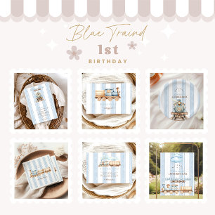 Vintage Blue Train 1st Birthday  Napkin