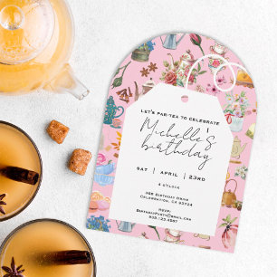 Let's Par Tea Any Age Birthday Arch Floral Pink Invitation