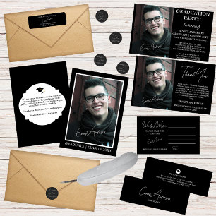 Photo Black White Graduation QR Code College Fund Enclosure Card