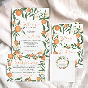 Botanical citrus orange little cutie baby shower classic round sticker