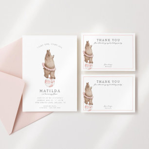Kids' Modern Bear Circus   Girls Birthday Party Invitation