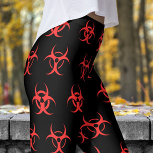 Bold Yellow and Black Biohazard Pattern Yoga Capri Leggings