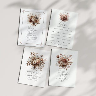 Neutral Bloom Mocha Mousse Floral Bridal Shower Save The Date