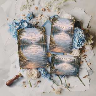 Mountain Lake Forest Reflection Wedding Invitation