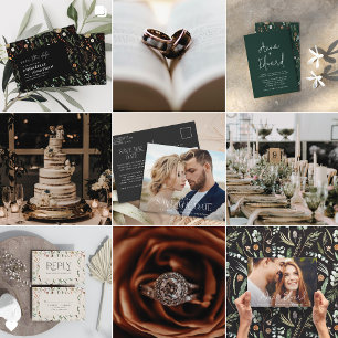  Wedding watercolor botanical floral black modern  Invitation