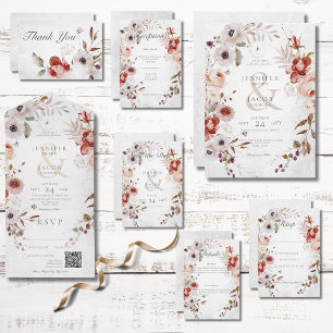 Romantic White Pink Floral Wedding Invitation