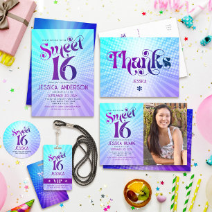 Sweet 16 Groovy Purple Blue Gradient Boho Retro Napkin