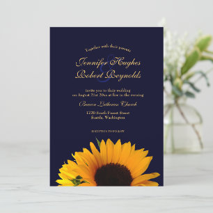 Sunflower Wedding Folded Place Card (Navy Blue)