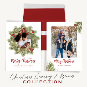 Christmas Photo Greenery Wreath Holly Berries  Coffee Mug