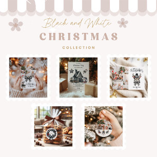 Buffalo Plaid Black and White Family Christmas  Invitation