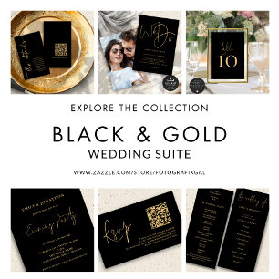 Classy QR Code Gold Black Wedding Invitation