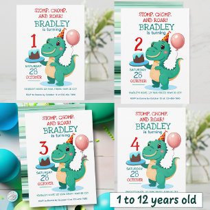 T Rex Dinosaur 4th Birthday Party Invitation