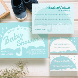 Modern Umbrella Rain Baby Shower Boy Thank You Square Sticker