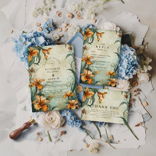 Antique Botanical Lily Wedding Invitation