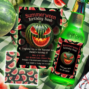 Summerween Party Watermelon Jack o Lantern Spooky Beer Bottle Label