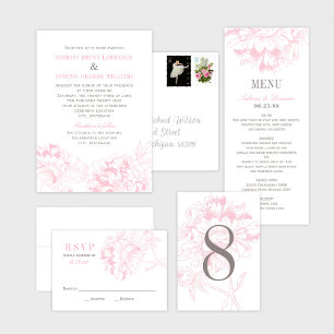 Elegant Pink Grey Floral Peony Wedding Invitation