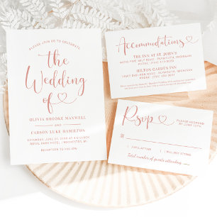 Modern Rose Gold Heart Calligraphy Script Wedding Invitation