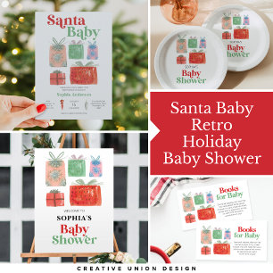 Budget Retro Christmas Santa Baby Shower Invite Flyer