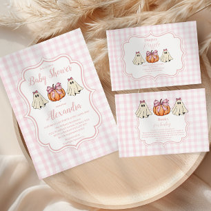 Pink Halloween Ghost Bow Girl Baby Shower Invitation