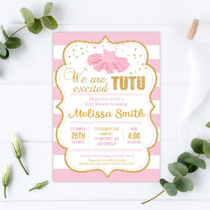 Pink and Gold Tutu Baby Shower Invitation for Girl