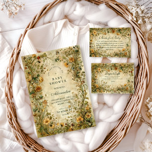 Vintage Botanical Wildflower Baby Shower Invitation