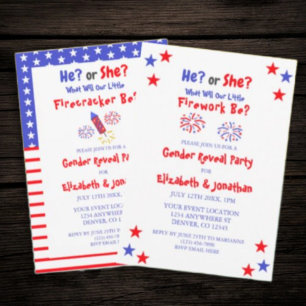 Little Firework American Gender Reveal Invitation
