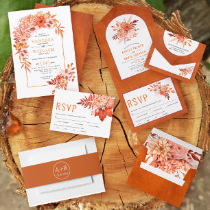 Autumn flowers and arch orange fall wedding all in one invitation