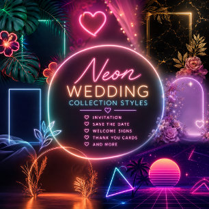 Romantic Neon Floral Wedding Arch Glow Invitation