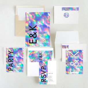 Iridescent Ultra Modern Monogram Bridal Shower Invitation