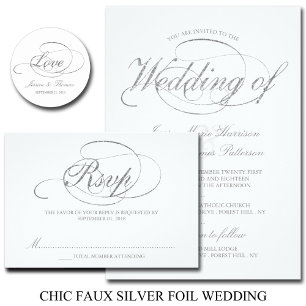 Chic Silver Foil Script Folded Wedding Invitation