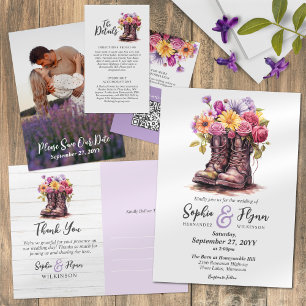 Floral Farm Boots Rustic Country Barn Wedding Invitation