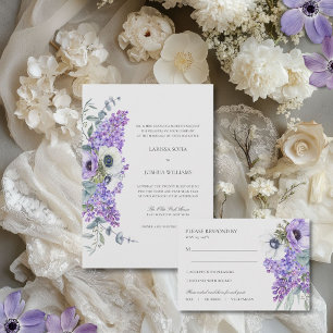 Larissa Elegant Purple Floral Catholic Wedding Invitation