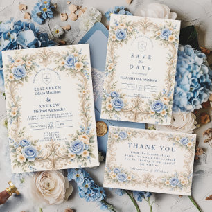 Dusty Blue Rose Baroque Wedding Invitation
