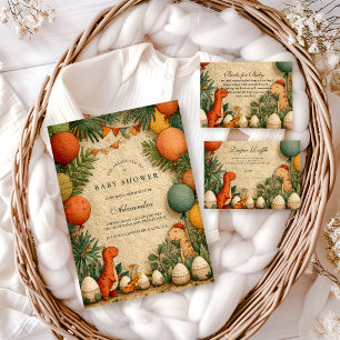 Tropical Dinosaur Theme Baby Shower Invitation