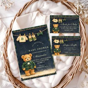 Preppy Teddy Bear Plaid Diapper Raffle Enclosure Card