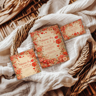 Vintage Floral Hearts Valentine Party Invitation