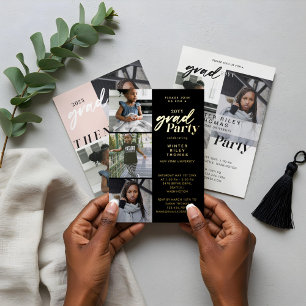 Modern White Now & Then Two Photo Graduation Party Invitation
