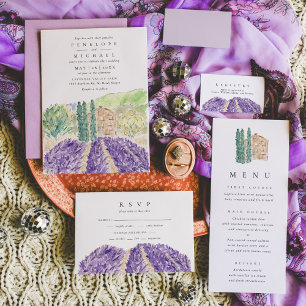 Watercolor Lavender Fields Wedding Invitation