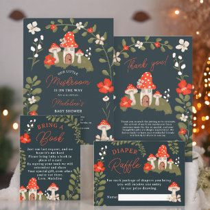Woodland mushroom floral books for baby shower enclosure card