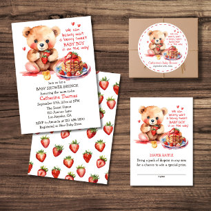 Teddy Bear Strawberry Pancake Brunch Baby Shower Invitation