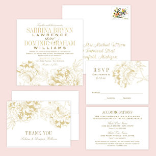 Elegant Champagne Gold Floral Peony Wedding Invitation