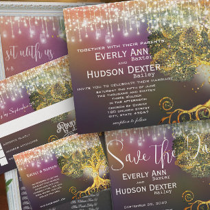 Fall Colours Brown Oak Tree Wedding  Invitation