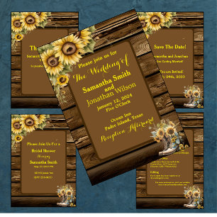 Vintage Rustic Sunflowers Country Wedding  Invitation