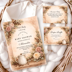 Boho Neutral A Baby Is Brewing Show Diapper Raffle Enclosure Card