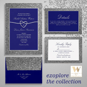Silver Glitter Royal Blue Wedding Envelope